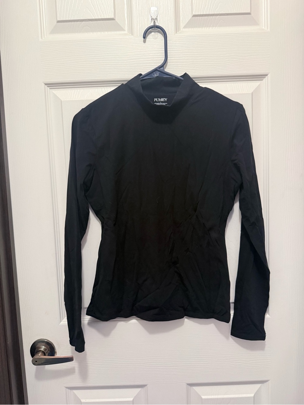 Black Long-Sleeve Mock Neck Top — Slim Fit
